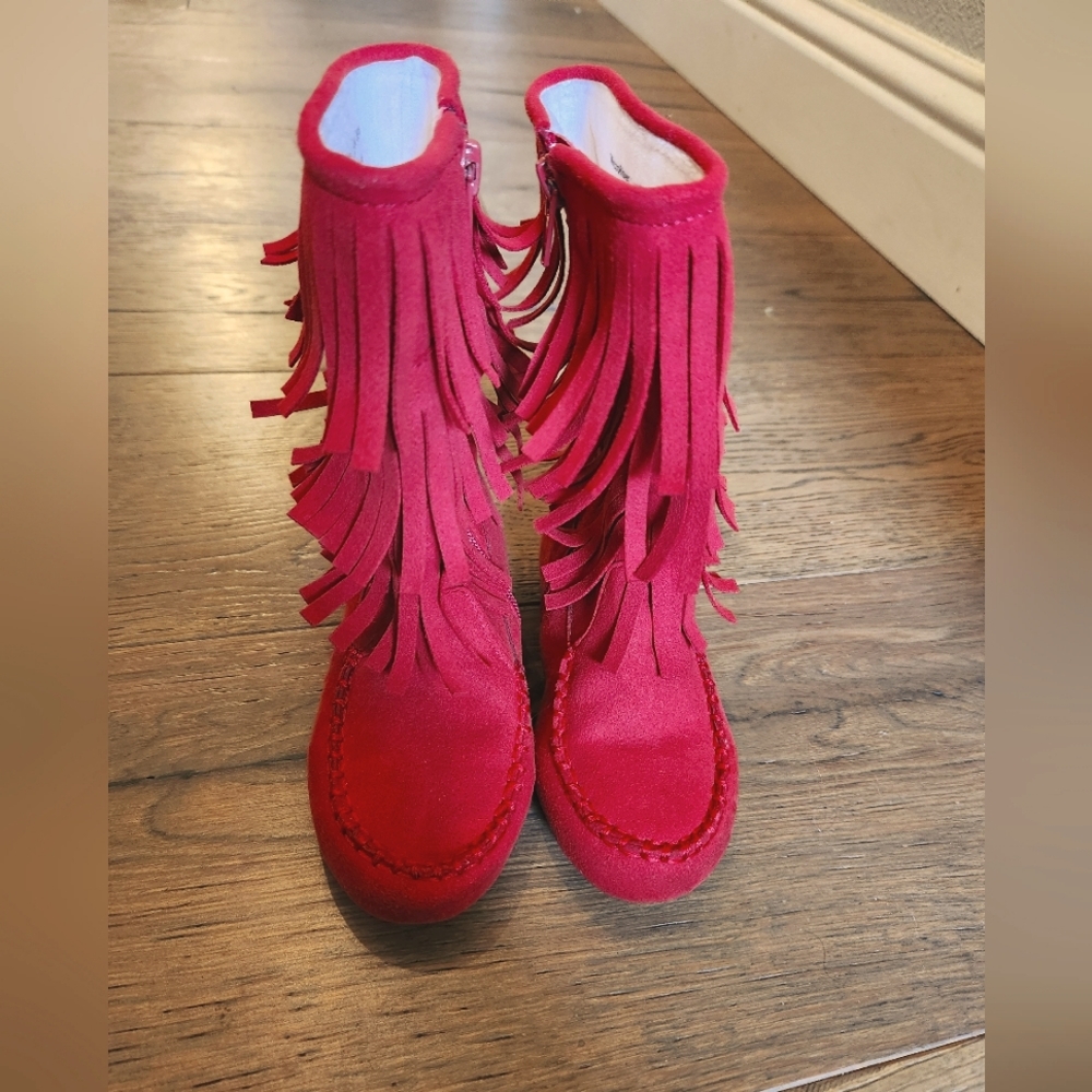 Mia Belle Red Fringe Boots